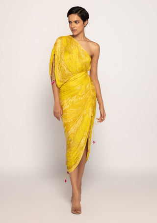 Saaksha & Kinni-Yellow Bandhani Print Sari Dress-INDIASPOPUP.COM