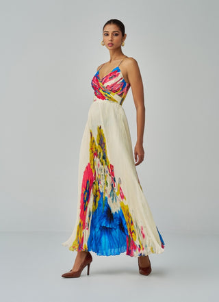 Chrissy Floral Print Micro Pleat Maxi Dress by Saaksha & Kinni, available on Indiaspopup.com