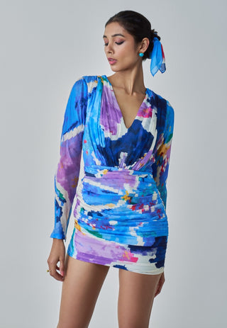 Lily Blue Ikat Printed Dress by Saaksha & Kinni, available on Indiaspopup.com