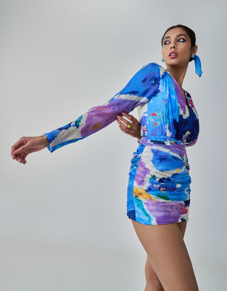 Lily Blue Ikat Printed Dress by Saaksha & Kinni, available on Indiaspopup.com