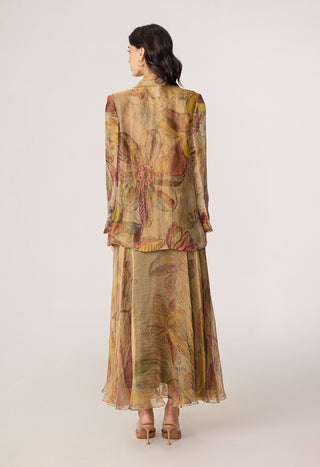 Micah gold blazer with Arleth bralette and Revah skirt