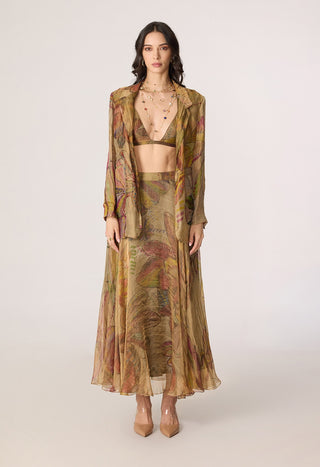 Micah gold blazer with Arleth bralette and Revah skirt