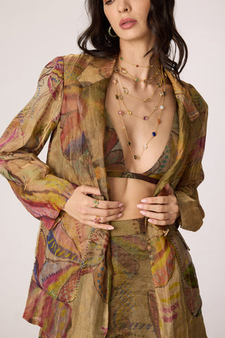 Micah gold blazer with Arleth bralette and Revah skirt