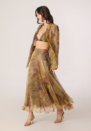 Micah gold blazer with Arleth bralette and Revah skirt