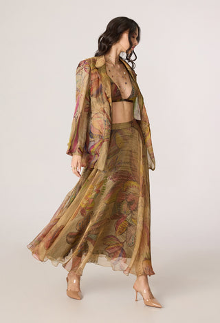 Micah gold blazer with Arleth bralette and Revah skirt