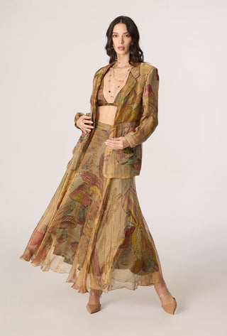 Micah gold blazer with Arleth bralette and Revah skirt