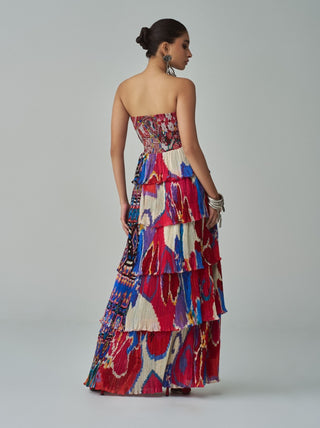 Helena Abstract Printed Tiered Dress by Saaksha & Kinni, available on Indiaspopup.com