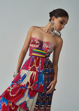 Helena Abstract Printed Tiered Dress by Saaksha & Kinni, available on Indiaspopup.com