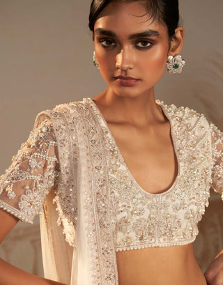 Ridhi Mehra-Shehnai Ivory Skirt Sari Set-INDIASPOPUP.COM