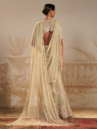 Ridhi Mehra-Sitara Silver Green Skirt Sari Set-INDIASPOPUP.COM