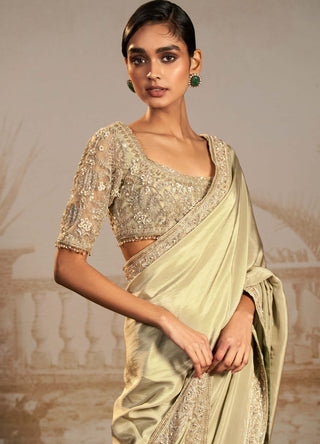 Ridhi Mehra-Resham Silver Green Sari Set-INDIASPOPUP.COM