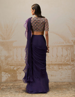 Ridhi Mehra-Geet Purple Draped Sari Set-INDIASPOPUP.COM