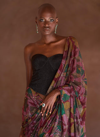 Yasmeen black corset sari set
