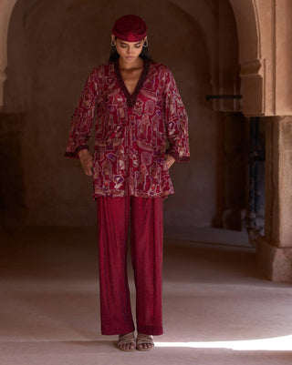 Nebeth maroon tunic and pant set