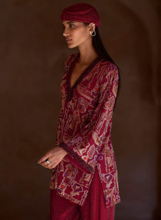 Nebeth maroon tunic and pant set
