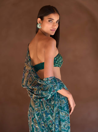Sia green sari skirt set