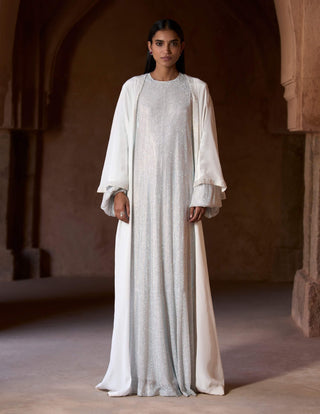 Sharifa white abaya and jacket set