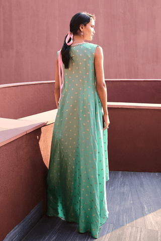 Ryna Blue And Sea Green Dhoti Skirt With Jacket Set by Chamee And Palak, available on Indiaspopup.com