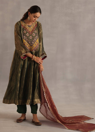 Navratna olive green kurta set