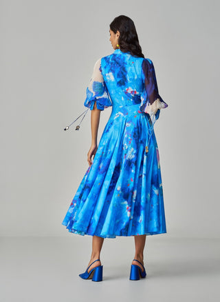 Annie blue ikat print flared midi dress