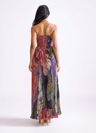 Kiara Multicolor Pleated Maxi Dress by Saaksha & Kinni, available on Indiaspopup.com