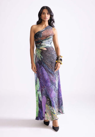 Cleo Multicolor Pleated Maxi Dress by Saaksha & Kinni, available on Indiaspopup.com