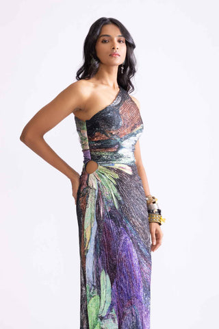 Cleo Multicolor Pleated Maxi Dress by Saaksha & Kinni, available on Indiaspopup.com