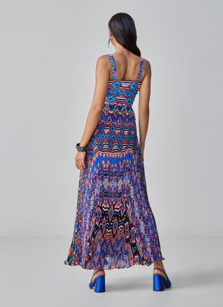 Nala blue ikat pleated dress