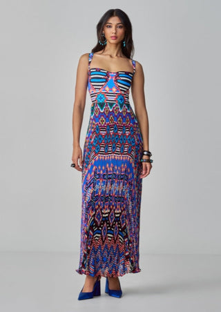 Nala blue ikat pleated dress