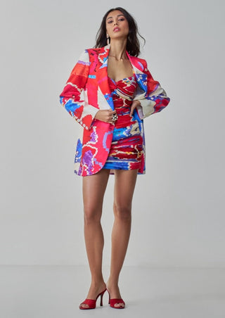 Pink Red Ikat Blazer And Dress by Saaksha & Kinni, available on Indiaspopup.com