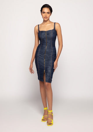 Saaksha & Kinni-Dark Blue Denim Fitted Midi Dress-INDIASPOPUP.COM