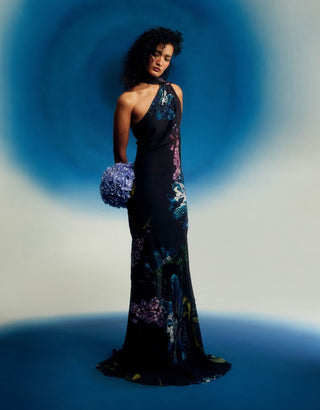 Cobalt passion printed scarf gown