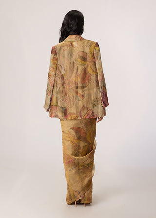 Micah gold blazer with Agatha sari and Malaika blouse