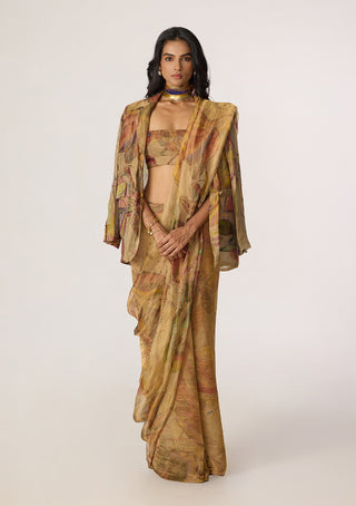 Micah gold blazer with Agatha sari and Malaika blouse