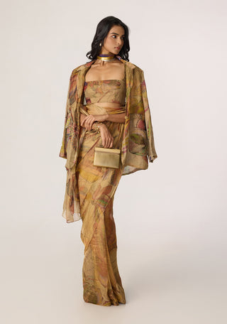 Micah gold blazer with Agatha sari and Malaika blouse