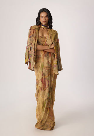 Micah gold blazer with Agatha sari and Malaika blouse