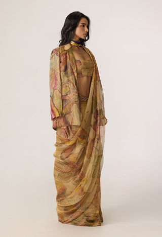 Micah gold blazer with Agatha sari and Malaika blouse