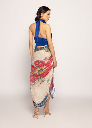 Saaksha & Kinni-Blue Ivory Pleated Halter Neck Dress-INDIASPOPUP.COM