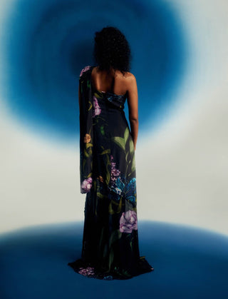 Cobalt passion printed scarf gown
