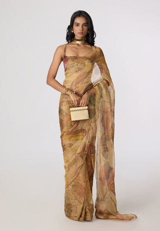Micah gold blazer with Agatha sari and Malaika blouse