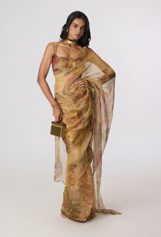 Micah gold blazer with Agatha sari and Malaika blouse