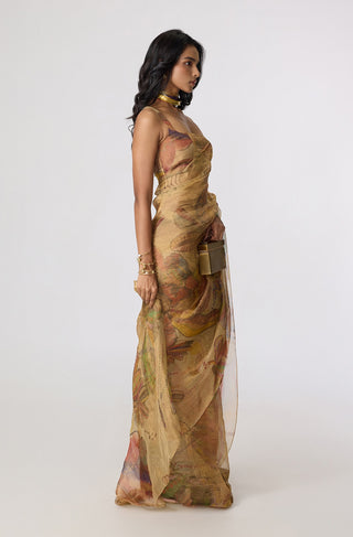 Micah gold blazer with Agatha sari and Malaika blouse