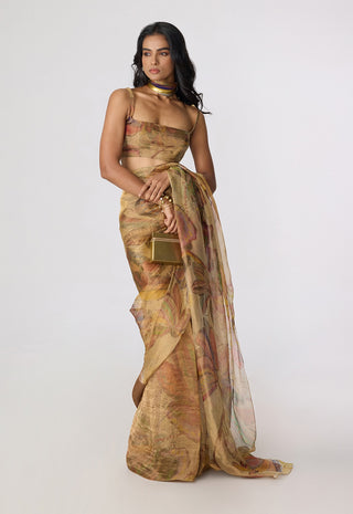 Micah gold blazer with Agatha sari and Malaika blouse