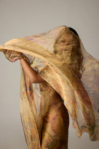 Micah gold blazer with Agatha sari and Malaika blouse