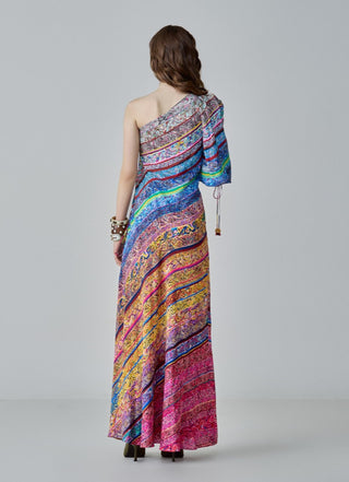 Alina block print one-shoulder maxi dress