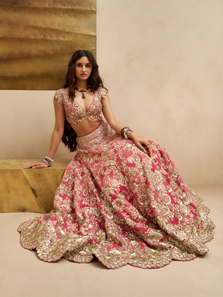 Deep berry blossom bridal lehenga set