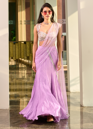 Violet Lavender Lehenga Set by Chamee And Palak, available on Indiaspopup.com