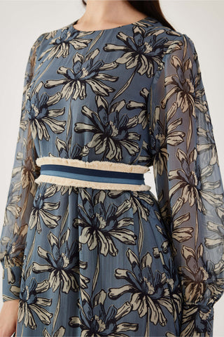 Koai-Blue And Cream Floral Midi Dress-INDIASPOPUP.COM
