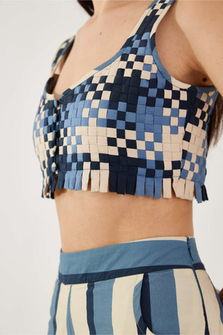 Koai-White And Blue Check Bustier-INDIASPOPUP.COM