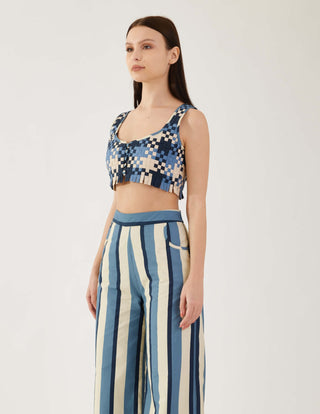 Koai-White And Blue Check Bustier-INDIASPOPUP.COM